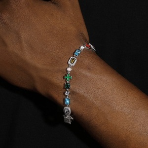 Pulsera de tenis de eslabones cubanos de plata de ley 925 chapada en oro, personalizada, con moissanita colorida, estilo hip hop, con incrustaciones y brillo intenso - Product Image 2