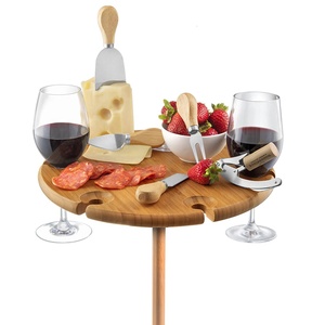 Plateaux de service en bois de bambou avec poignée Plateau long à café Plateau à <span class=keywords><strong>vin</strong></span> et à fromage d'extérieur portable avec ustensiles de service - Product Image 1
