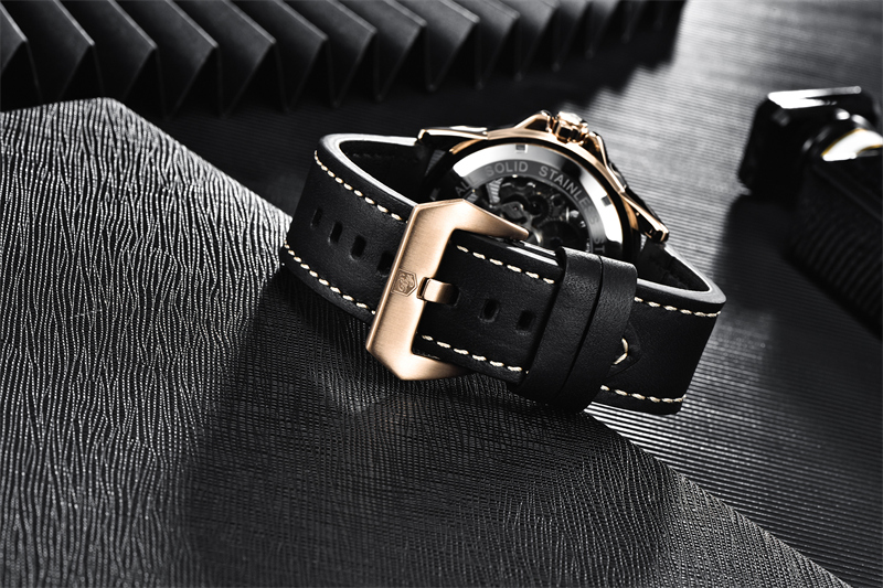 BENYAR New Skeleton Dial Waterproof Watches Business Fashion Mechanical Men's watches Casual Genuine Leather Watch relogio