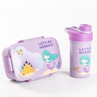 Boîte à lunch et gourde mignonnes de haute qualité, sans BPA, à double niveau, 3 compartiments, hermétiques et compatibles micro-ondes