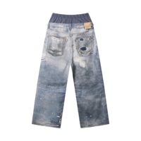 Jean en denim tricoté pour homme, nouvelle collection printemps-été, style streetwear, taille mi-haute, 100% coton, lavable, coupe droite ample