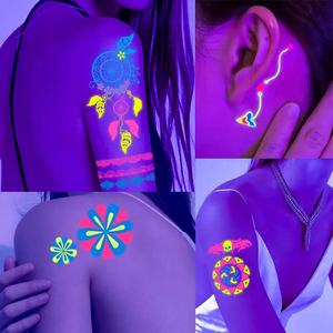 Resplandor bajo <span class=keywords><strong>la</strong></span> luz UV tatuaje corporal temporal pegatinas UV neón cuerpo <span class=keywords><strong>cara</strong></span> impermeable tatuaje pegatinas para <span class=keywords><strong>mujeres</strong></span> - Product Image 6