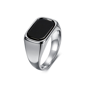 Minimalist square <b>black</b> <b>titanium</b> steel <b>ring</b> with a cool, sophisticated feel; colorfast and trendy jewelry wholesale. - Product Image 5