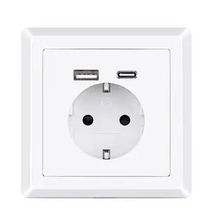 CE EU German 86*86mm Style 16A Wall Mounted Electrical Wall Outlet 3.4A Type A + Type C Schuko USB Wall Socket