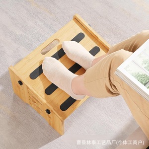 Adjustable Bamboo Wood <b>Footstool</b> Natural Color Trapezoid Shape Freestanding Office Home Use - Product Image 2