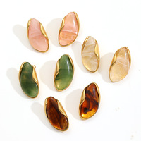 Pendientes de Acero Inoxidable con Baño de Oro de 18K, Diseño Irregular con Resina, Estilo Maillard, con Piedra Natural Ámbar para Mujer