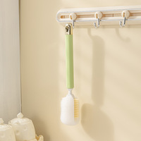 Brosse de nettoyage de cuisine japonaise 2-en-1 avec long manche en PP, conception détachable pour l'élimination des taches sur tasses, bouteilles et casseroles