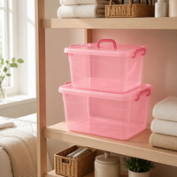 Boîte de rangement en plastique PP transparent rose sans BPA avec couvercle, bac organisateur pour promotion, vente en gros OEM