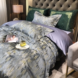 Sang Trọng Satin <span class=keywords><strong>Jacquard</strong></span> Chất Lượng Cao Màu Xanh Phẳng Tấm Ga Giường <span class=keywords><strong>Comforter</strong></span> Bìa 100% Bông Dệt Nhà Bộ Đồ Giường Thiết Lập Nhà Sản Xuất - Product Image 3