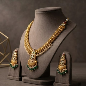 Gold Plated Bridal Jewelry Set Pearled <b>Beaded</b> <b>Necklace</b> and Earring Set Ethnic Wedding Jewelry for Women - Product Image 5