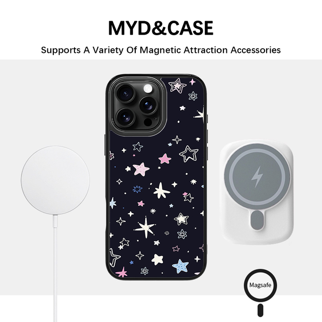 Magnetic Gilding Replaceable Back Panel TPU Phone Case for iPhone 17/16 Colorful Gilded Star Design Customizable Patterns Logo
