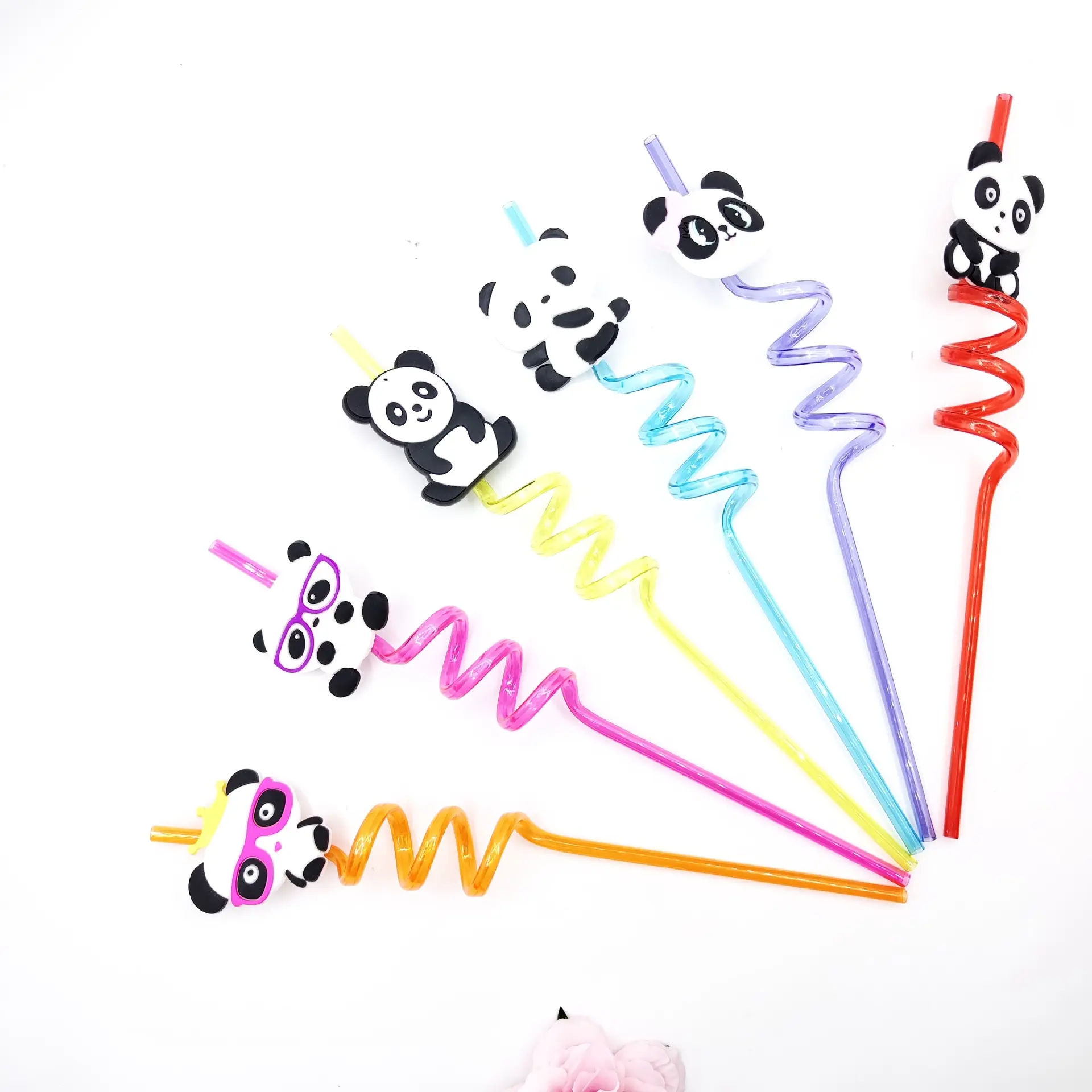 2023 neue niedliche Dinosaurier Cartoon Panda Topper bezaubert Kind Festival Party Dekoration trinken Hartplastik Spiral stroh