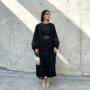 ชุดอาบายะห์ผ้าโพลีเอสเตอร์พิมพ์ลายหรูหราสำหรับสตรีมุสลิม ขายส่ง รับผลิตตามแบบ OEM - Product Image 1