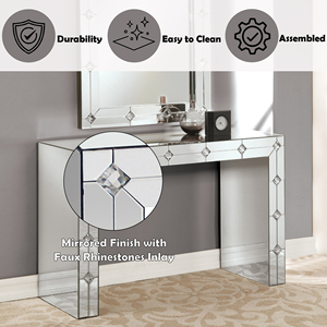 Modern <b>Mirrored</b> & Faux Rhinestone MDF Console <b>Table</b> for Living Room-Eco-Friendly Design - Product Image 5
