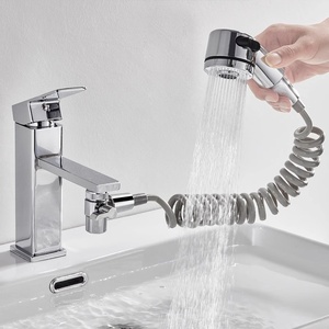 Rubinetto <span class=keywords><strong>per</strong></span> Lavabo Bagno Estraibile Acqua Calda/Fredda Cromato Design Moderno e Semplice con Funzione Doccia Magica <span class=keywords><strong>per</strong></span> Lavaggio Capelli - Product Image 1