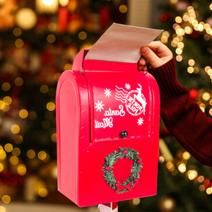 Vente en gros de sacs postaux vintage avec lettres 'Santa' 'North Pole' pour le père noël décorant la boîte aux lettres de noël en métal rouge - Product Image 4