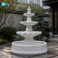 Fontaine en marbre de style chinois entièrement personnalisable avec motif de lotus pour jardin extérieur, solution de sculpture tout-en-un