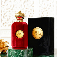 Vente en gros de flacons de parfum en verre ronds de luxe vides, personnalisés avec un flocage rouge, 30 ml, 50 ml, 100 ml, flacon de parfum en verre avec boîte