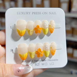 646-650 hecho a mano 10 Uds diseño de almendra <span class=keywords><strong>uñas</strong></span> postizas ABS Materia modelo de moda tallado de <span class=keywords><strong>flores</strong></span> personalizado - Product Image 3