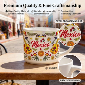 Taza de Café de Cerámica Apilable Personalizable con Base, Recuerdo de Ciudad de México, Juego de Tazas de Porcelana - Product Image 3