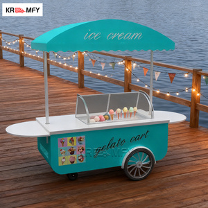 Chariot mobile de vente de crème glacée avec vitrine congélateur, en métal résistant à la rouille, pour restauration rapide extérieure, à 2 roues, montage facile - Product Image 1