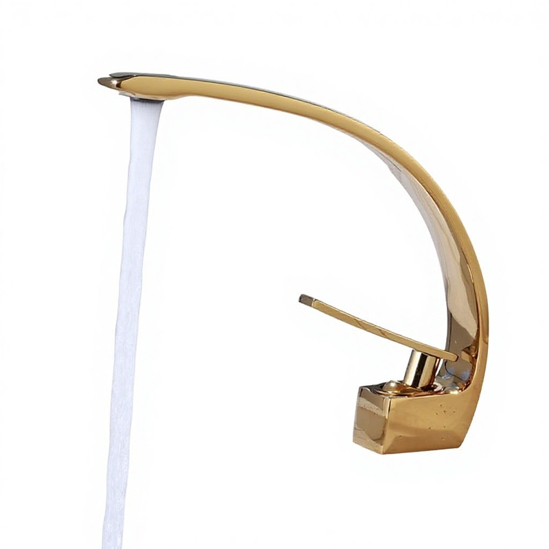 Modern Curved Brass Bathroom Faucet Single