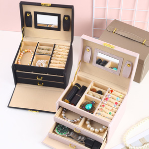Luxury Travel <b>Jewelry</b> Box Rectangular Portable Three-layer <b>Jewelry</b> <b>Storage</b> Box PU Leather for Rings Necklace <b>Jewelry</b> <b>Storage</b> Box - Product Image 4