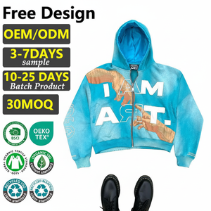 เสื้อฮู้ดซิปย้อมสีซีดแบบกำหนดเอง ทรงบ็อกซี่โอเวอร์ไซส์ สไตล์สตรีทแวร์ ลวดลายพิมพ์สำหรับฤดูหนาว ลุคย้อนยุคแบบฟอกสี ทำจากผ้าฝ้าย 100% เป็นมิตรต่อสิ่งแวดล้อม - Product Image 1