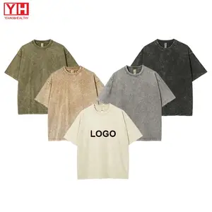 Oem Wholesale Washed Tee Dtg Black Oversized T-Shirt Heavy Weight Tshirt Men'S Graphic Custom Acid Wash Vintage T Shirt