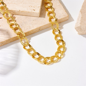 Gold Plated Double Ring Chain Necklace Polished Titanium Steel Fashion Jewelry Gift for Men Women - Product Image 2