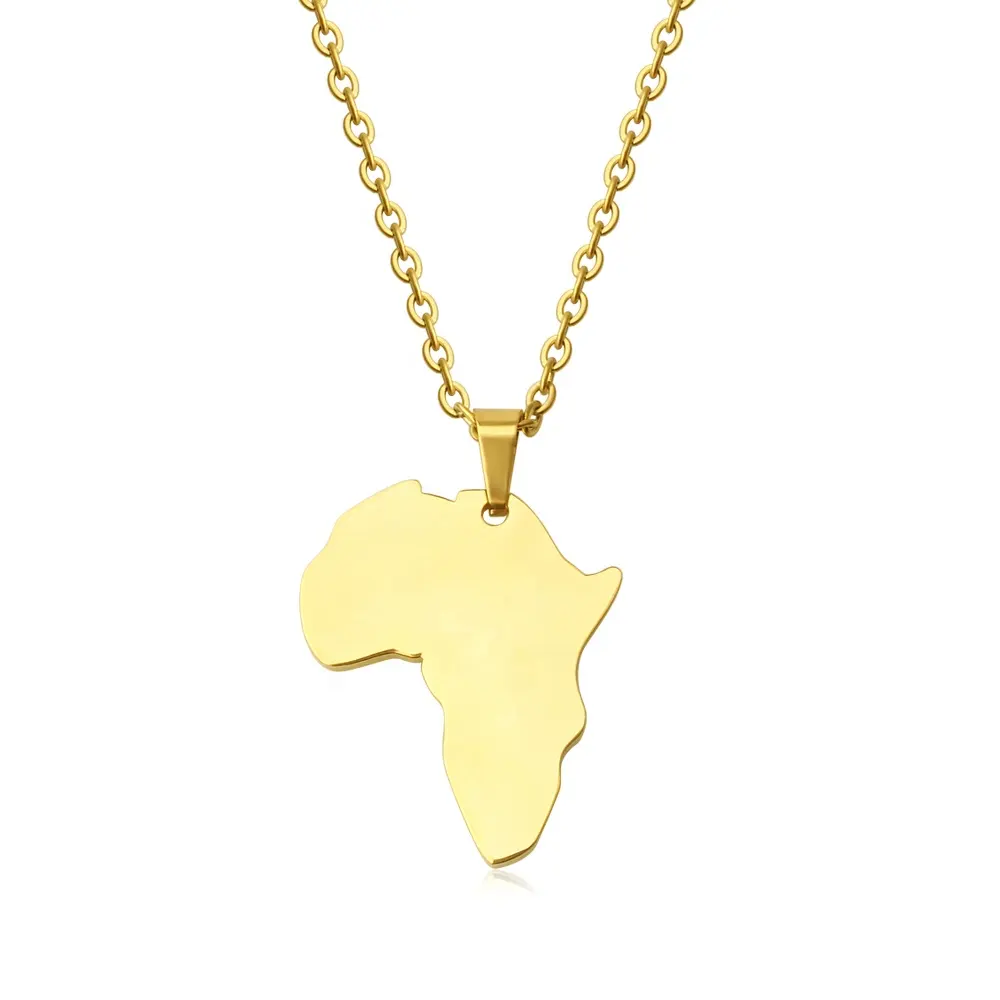 Simple Gold Map of Africa Stainless Steel African Map Necklace Long Chain Necklace