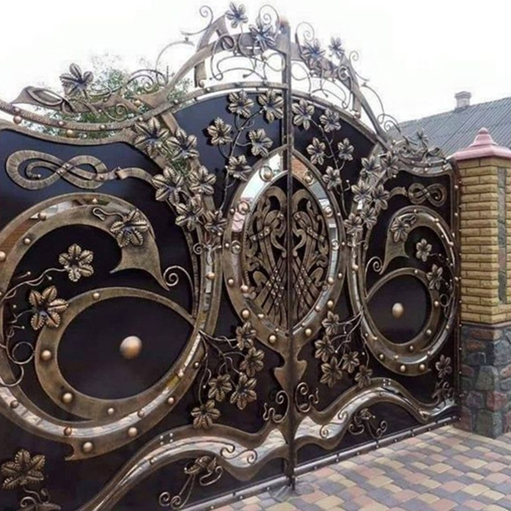 Высокое качество от производителя красота наружная дверь главный оцинкованный кованый железный ворота дизайн для дома