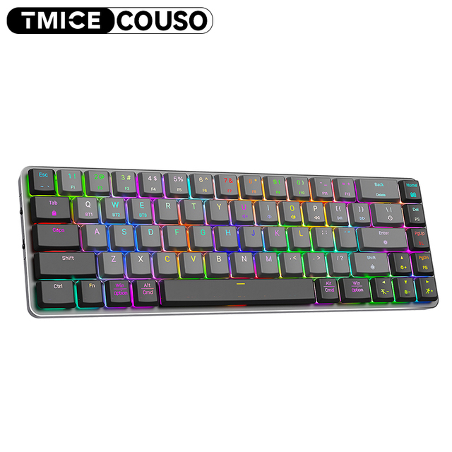 Bluetooth Tri-mode 68 Keys 60 Percent Aluminium Wireless Gaming Keyboard for Computer Low Profile Mechanical Keyboard