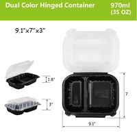 Boîte à lunch jetable rectangulaire de 750 ml, micro-ondable, en plastique PP, boîte à emporter, récipient pour la préparation des repas