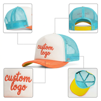 Casquette de camionneur personnalisée 5 panneaux, devant en mousse, dos en maille, couleur contrastante sous la visière, logo brodé plat, ajustable, vente en gros, approvisionnement B2B
