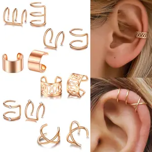 12 pcs/set Ouro Orelha Cuff Preto Não-Piercing Ear Clips Brincos Clipe Oco Brinco Set Para As Mulheres Jóias