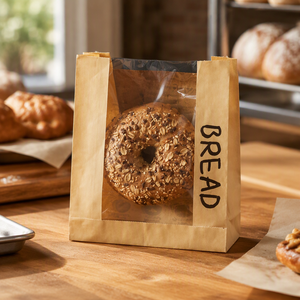 Sac à pain en papier kraft brun avec fenêtre transparente, emballage pour boulangerie, fermeture à torsion, résistant à la graisse, qualité alimentaire - Product Image 4