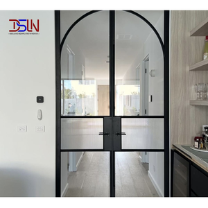Portes battantes modernes françaises en acier avec panneaux de verre transparent pour l'entrée de la maison, design de cloison de pièce, style luxueux - Product Image 1
