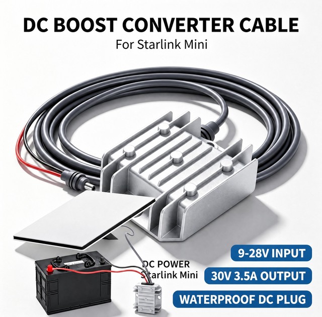 Wholesale Starlink Mini OEM DC Step Boost Converter Cable 12V 24V 30V 3.5A Waterproof DC Connector Car 1M/2M/3M Black