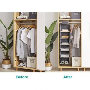 Collapsible Foldable Fabric Hanging Closet Organizer 5-Layer Side Pockets Modern Multi-functional <b>Save</b> <b>Space</b> Clothes <b>Storage</b> - Product Image 4