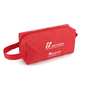 Tas Kosmetik Ramah Lingkungan Grosir Custom, Dapat Digunakan Kembali, Berbahan Kain Oxford Abu-abu Daur Ulang dengan Pola Titik dan Logo Custom - Product Image 1