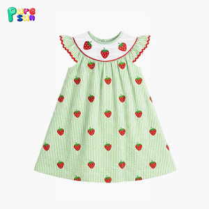 Puresun Boutique 草莓刺绣女童有机棉连衣裙 然褶儿童服装 定制女童夏季连衣裙 - Product Image 3