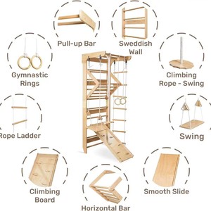 Estructura de Escalada Interior de Madera con Escalera y Cuerda para Niños de 4 a 6 Años, Equipo de Juego Unisex - Product Image 4