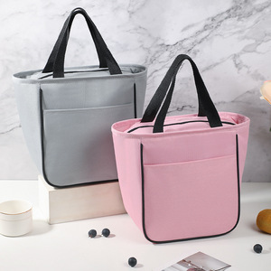 Insulated Lunch Bag Large Capacity Portable Foldable For Office Workers Meal Carry Pink Gray - Product Image 1