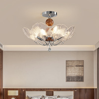 Lustre LED moderne en cuivre et verre, style antique français, à pétales, changeant de trois couleurs, 58 cm, pour bureau, salle à manger et chambre à coucher
