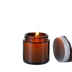 Reusable Luxury Empty Unique Amber Glass Jar With Metal Black Silver Lid Custom Logo <b>200ml</b> Candle Jar for Candle Making - Product Image 4