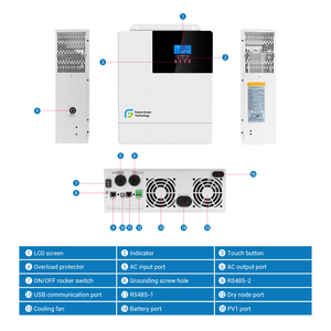 Onduleur solaire hybride <span class=keywords><strong>FGET</strong></span> 3Kw 3.5Kw 5Kw à onde sinusoïdale pure 12V 24V 48V, sortie réseau unique, fréquence 60Hz, systèmes d'alimentation - Product Image 5