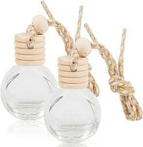 Diffuseur de parfum pour voiture en verre cylindrique rond de 8 ml, imprimé sur écran, avec bouchon en bois naturel et décoration pendentif - Product Image 1