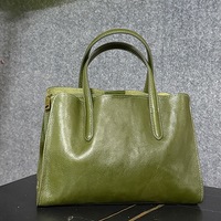 Tas Selempang Wanita Kulit Sapi Asli Vintage dengan Pegangan Atas, Multi Kompartemen, Resleting, Tas Kantor