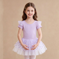 Maillot de Ballet para Niñas Pequeñas con Falda Tutú, Volantes, Manga Corta, Lazo Trasero y Tul de Puntos para Actuaciones de Danza